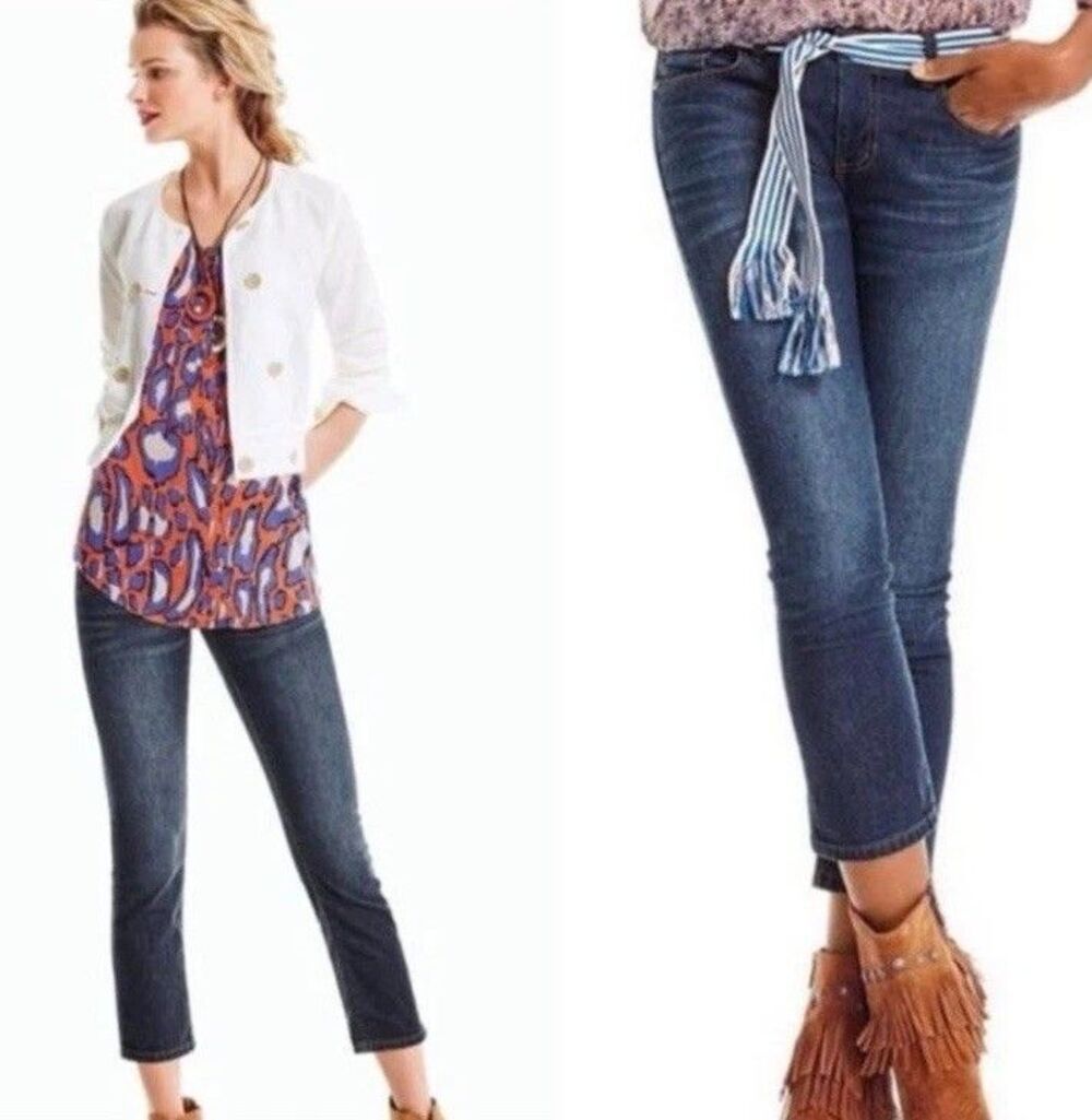 Cabi New Crop Dark Wash Mid Rise Straight Leg Stretch Denim Jeans Women 12x27